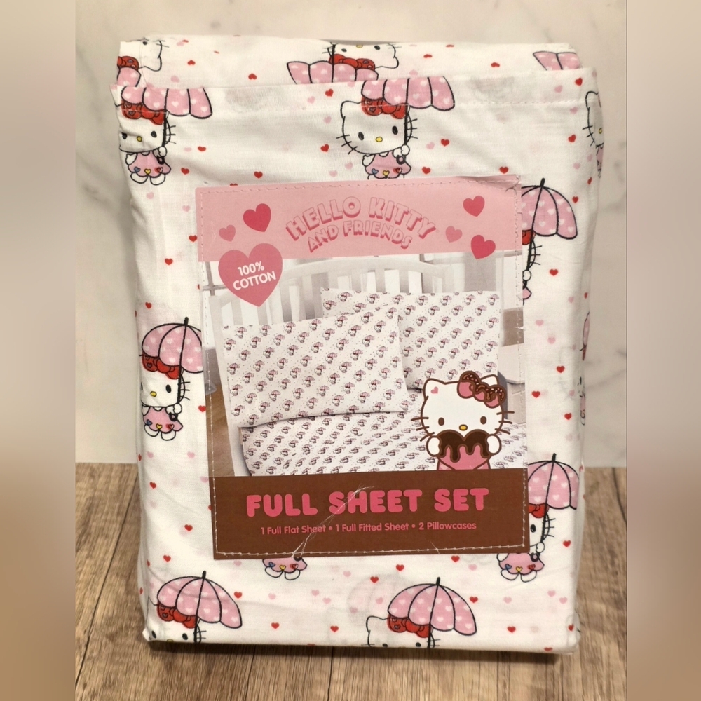 Hello Kitty Full Sheet Set - Pink and White NEW
